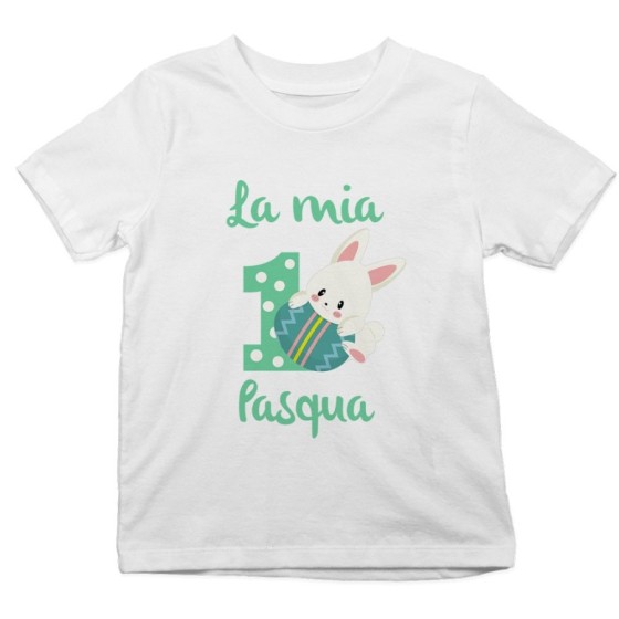 T-shirt bambino personalizzabile con nome prima pasqua con coniglietto Pasqua