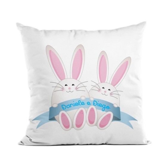 Cuscino personalizzato con nomi coniglietti gemelli  Pasqua