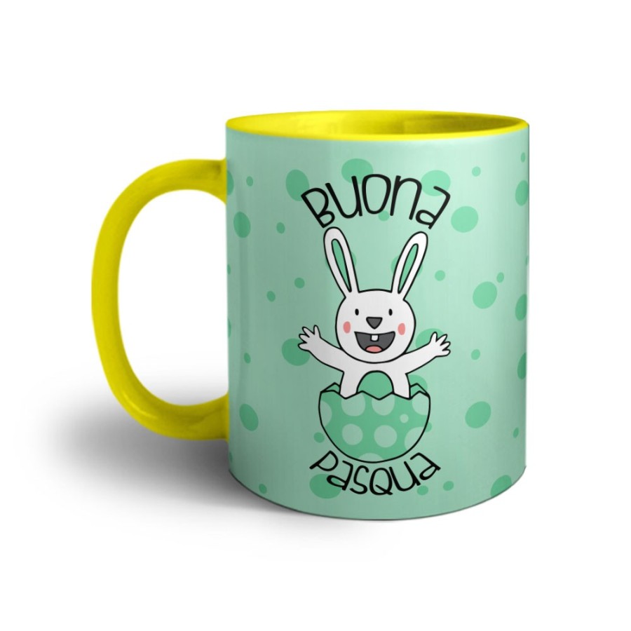 Tazza personalizzabile con nome prima pasqua coniglietto che esce dall'uovo Pasqua