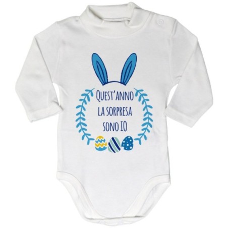 Body lupetto neonato personalizzabile con nome quest'anno la sorpresa sono io Pasqua