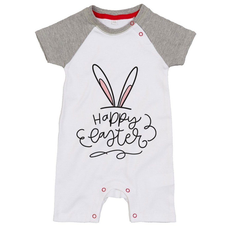 Pagliaccetto neonato happy easter orecchie di coniglio Pasqua