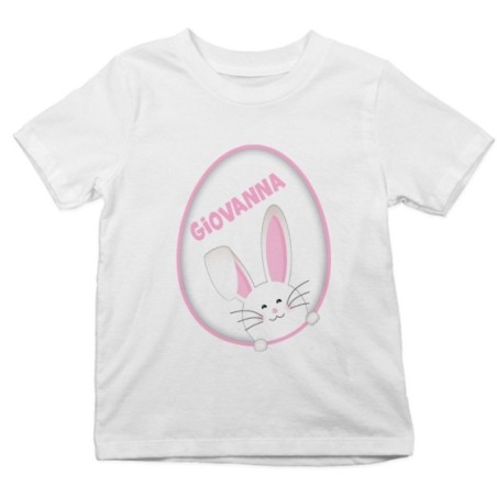 T-shirt bambino personalizzata con nome coniglietto sbuca dall'uovo Pasqua