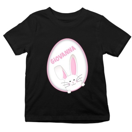 T-shirt bambino personalizzata con nome coniglietto sbuca dall'uovo Pasqua