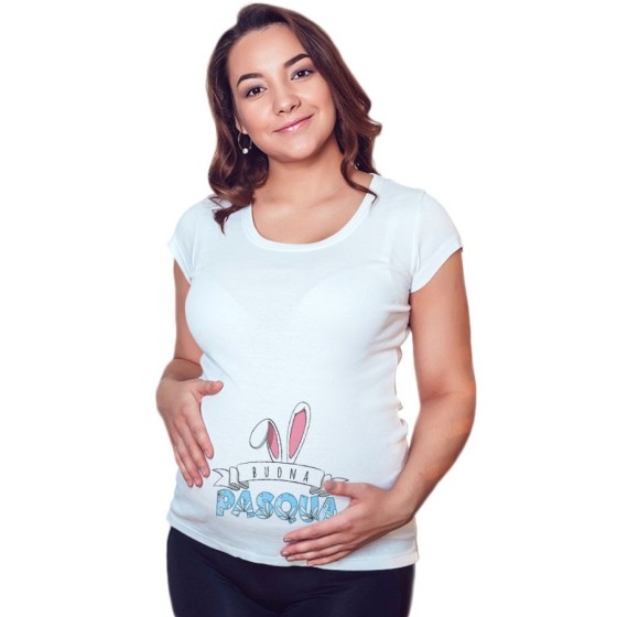 Maglia premaman buona pasqua con orecchie da coniglio Pasqua