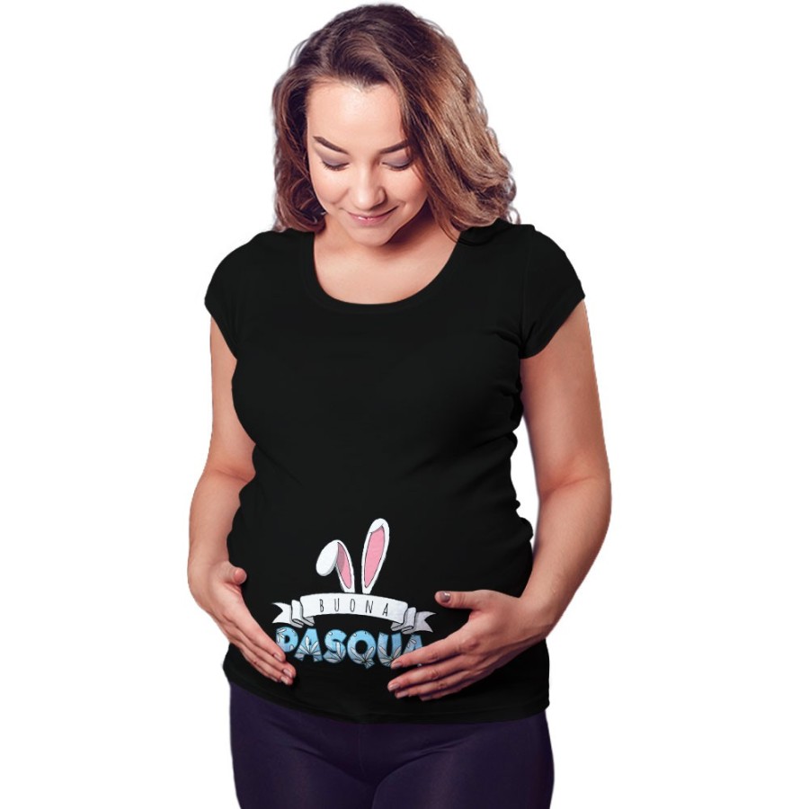 Maglia premaman buona pasqua con orecchie da coniglio Pasqua