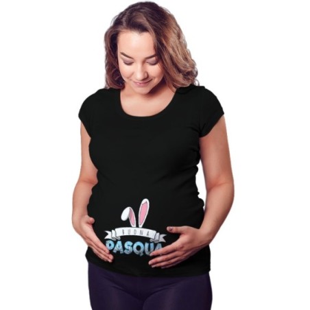 Maglia premaman buona pasqua con orecchie da coniglio Pasqua