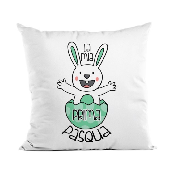 Cuscino personalizzabile con nome prima pasqua coniglietto che esce dall'uovo Pasqua