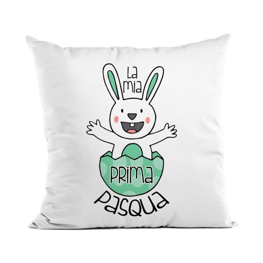 Cuscino personalizzabile con nome prima pasqua coniglietto che esce dall'uovo Pasqua