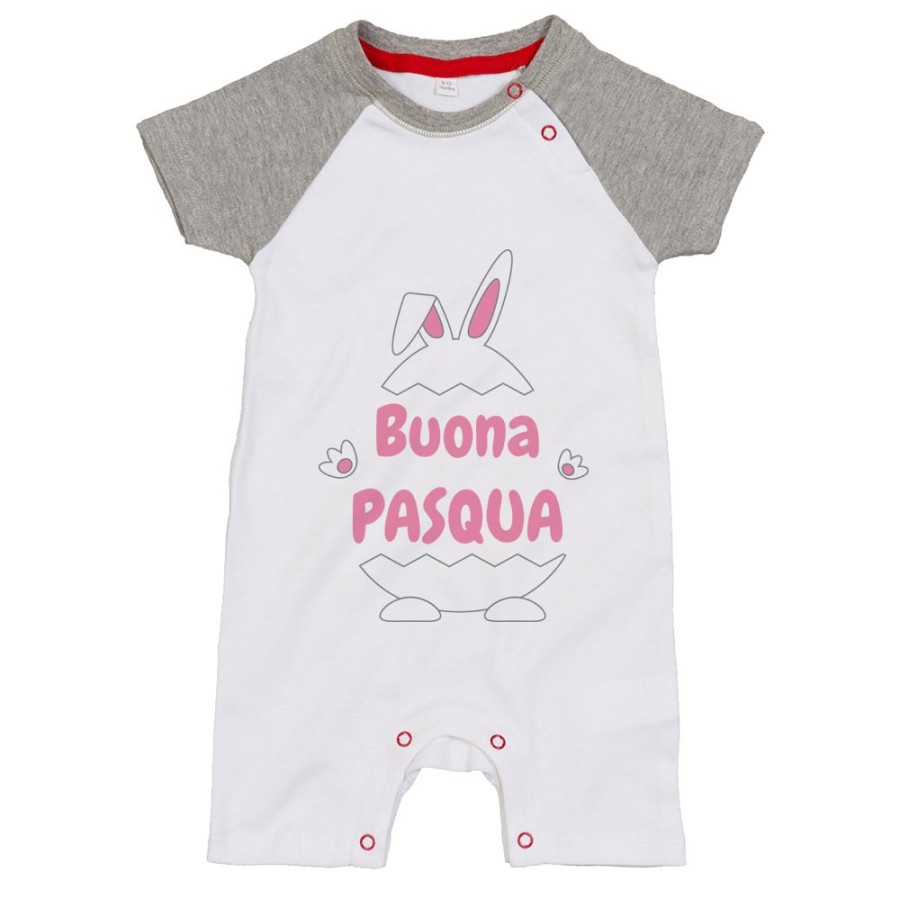 Pagliaccetto neonato personalizzabile con nome buona pasqua ovetto con manine e orecchie Pasqua