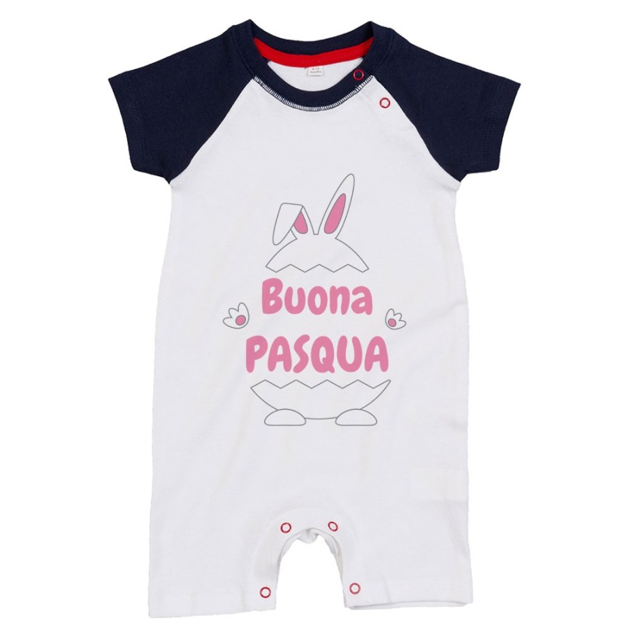 Pagliaccetto neonato personalizzabile con nome buona pasqua ovetto con manine e orecchie Pasqua