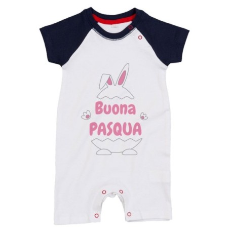 Pagliaccetto neonato personalizzabile con nome buona pasqua ovetto con manine e orecchie Pasqua
