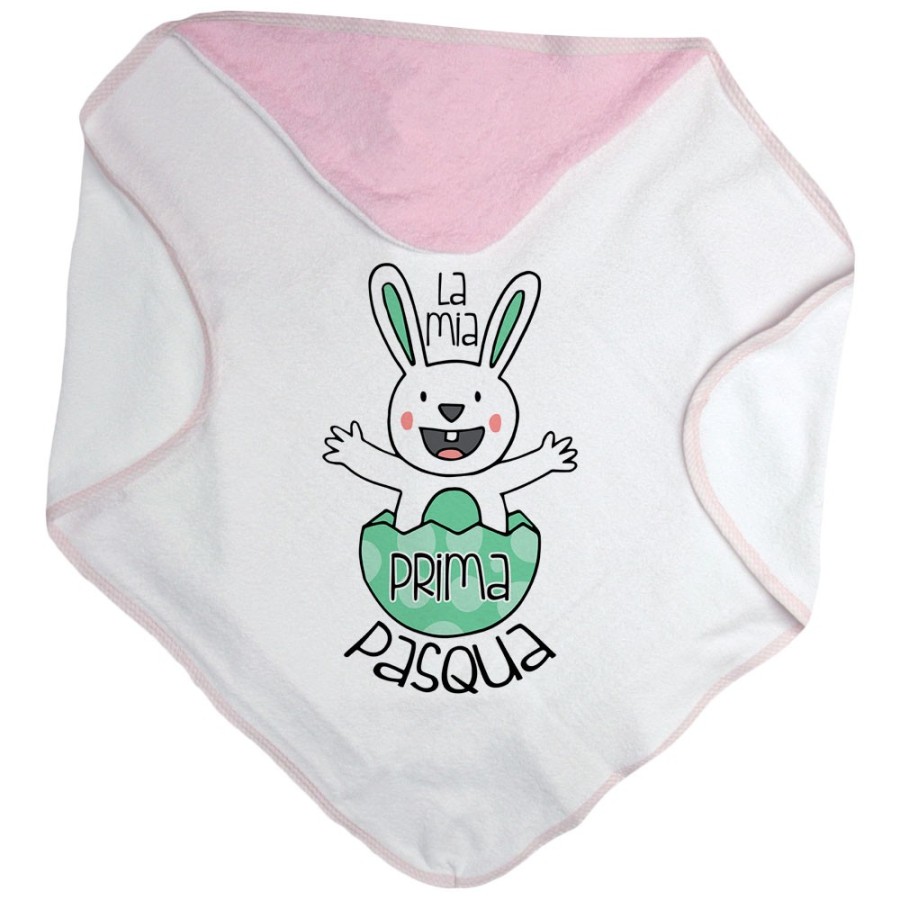Accappatoio neonato personalizzabile con nome prima pasqua coniglietto che esce dall'uovo Pasqua