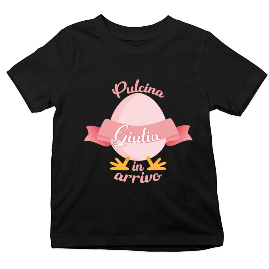 T-shirt bambino personalizzabile con nome pulcino in arrivo Pasqua