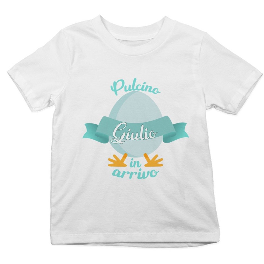 T-shirt bambino personalizzabile con nome pulcino in arrivo Pasqua