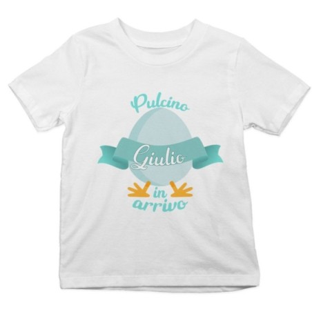 T-shirt bambino personalizzabile con nome pulcino in arrivo Pasqua