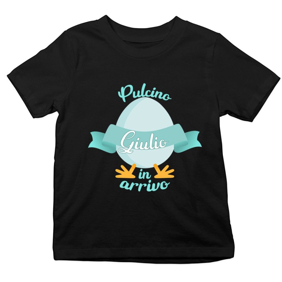 T-shirt bambino personalizzabile con nome pulcino in arrivo Pasqua