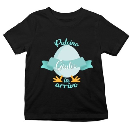 T-shirt bambino personalizzabile con nome pulcino in arrivo Pasqua