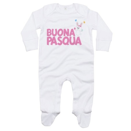 Tutina neonato buona pasqua con coniglietto giocoliere