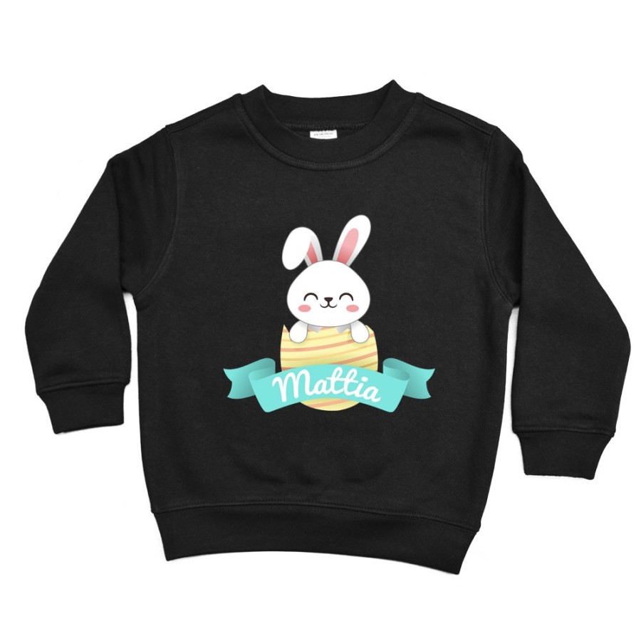 Felpa bambino personalizzata con nome coniglietto che esce dall'ovetto Pasqua