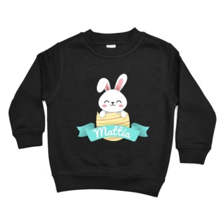 Felpa bambino personalizzata con nome coniglietto che esce dall'ovetto Pasqua