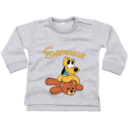 Felpa neonato personalizzata con nome pluto con orsetto
