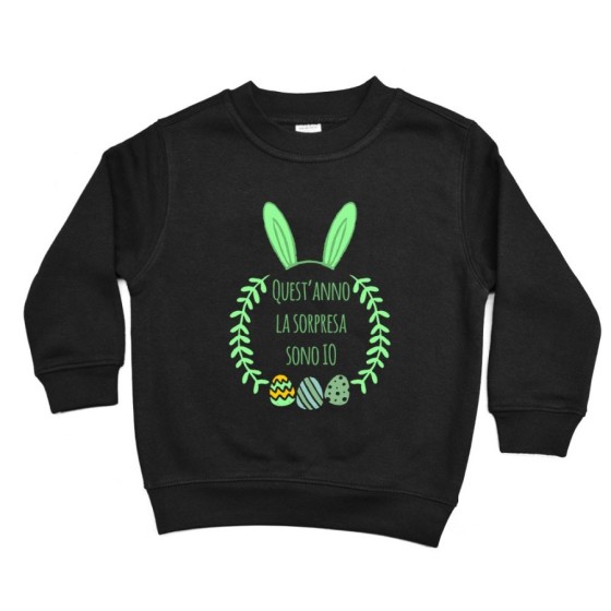 Felpa bambino personalizzabile con nome quest'anno la sorpresa sono io Pasqua