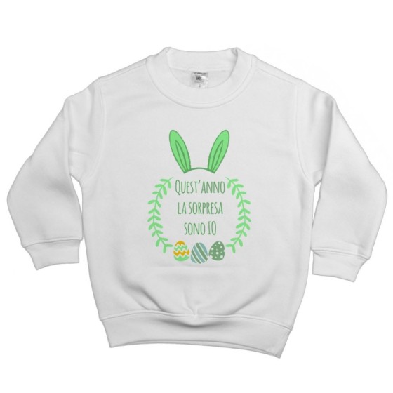 Felpa bambino personalizzabile con nome quest'anno la sorpresa sono io Pasqua 2