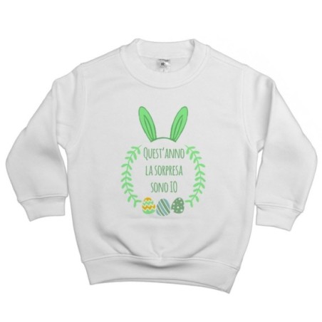 Felpa bambino personalizzabile con nome quest'anno la sorpresa sono io Pasqua