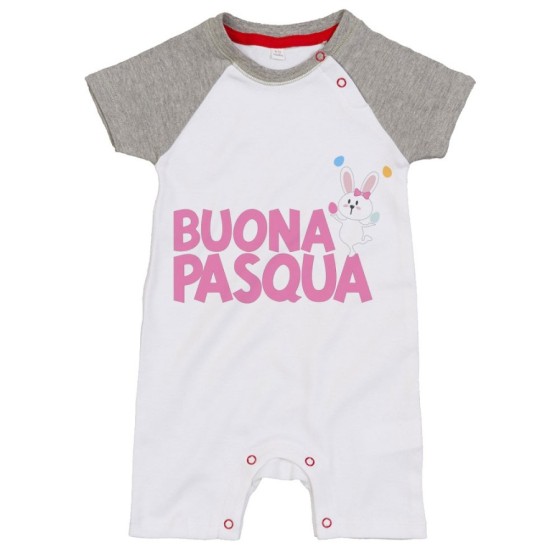 Pagliaccetto neonato buona pasqua con coniglietto giocoliere Pasqua