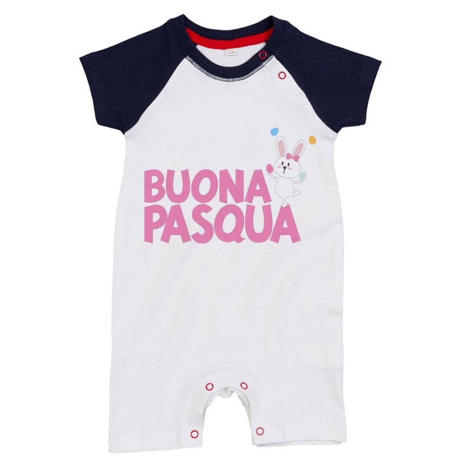 Pagliaccetto neonato buona pasqua con coniglietto giocoliere Pasqua
