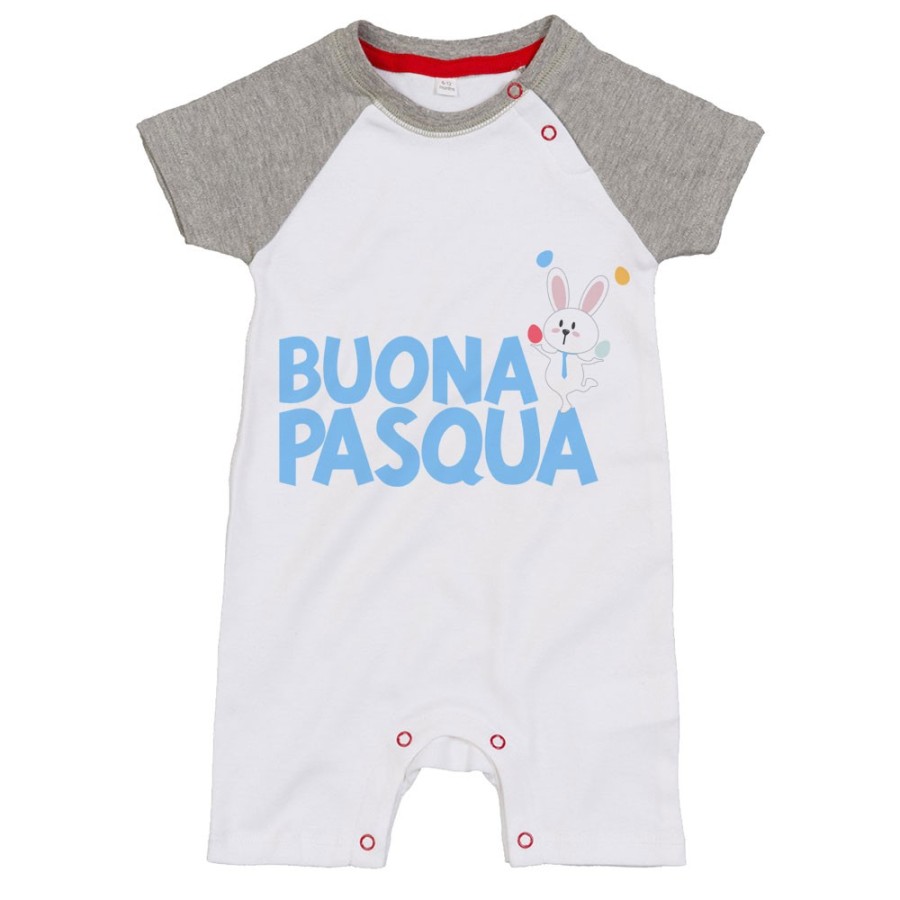 Pagliaccetto neonato buona pasqua con coniglietto giocoliere Pasqua