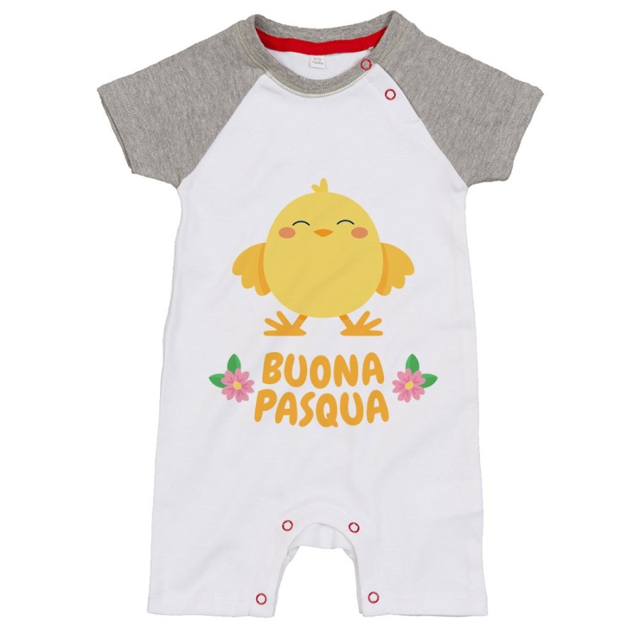 Pagliaccetto neonato personalizzabile con nome buona pasqua dal pulcino Pasqua