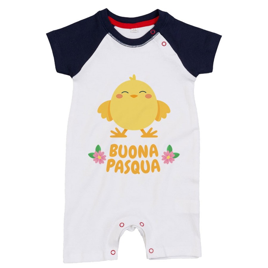 Pagliaccetto neonato personalizzabile con nome buona pasqua dal pulcino Pasqua