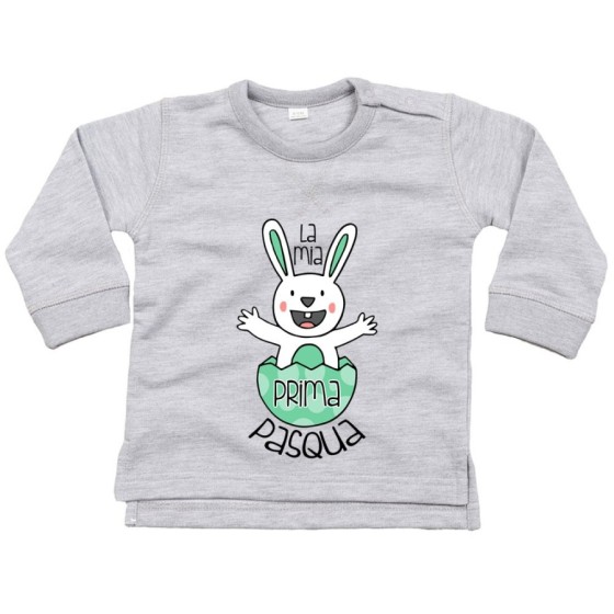 Felpa neonato personalizzabile con nome prima pasqua coniglietto che esce dall'uovo Pasqua