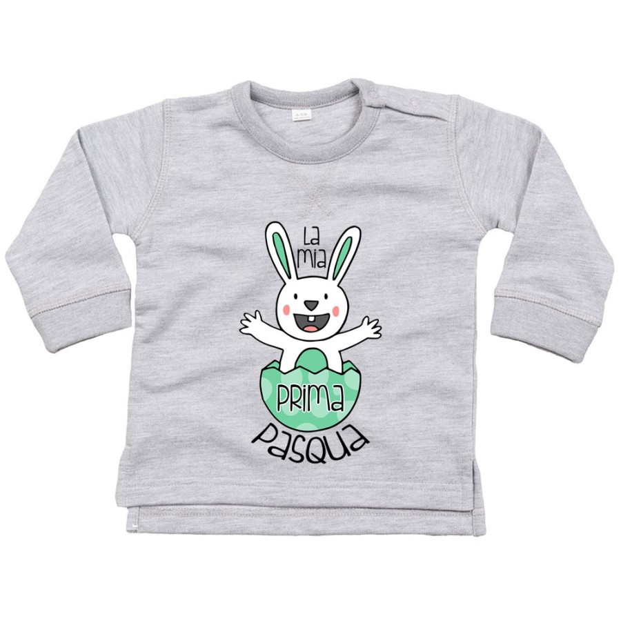 Felpa neonato personalizzabile con nome prima pasqua coniglietto che esce dall'uovo Pasqua