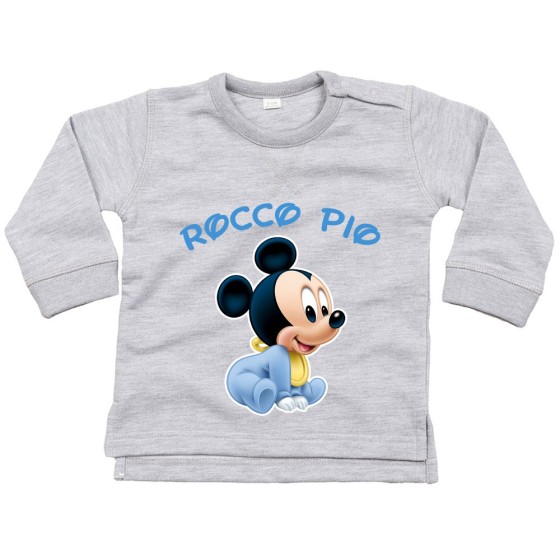 Felpa neonato personalizzata con nome baby topolino seduto Cartoon