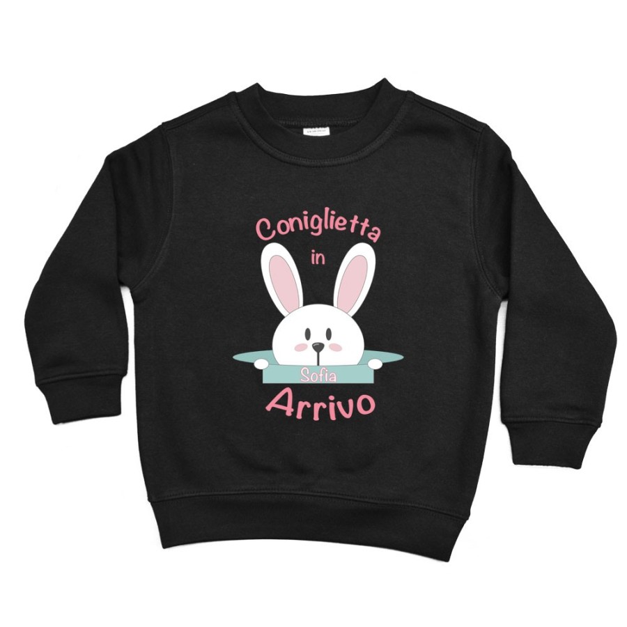 Felpa bambino personalizzabile con nome coniglietto in arrivo Pasqua