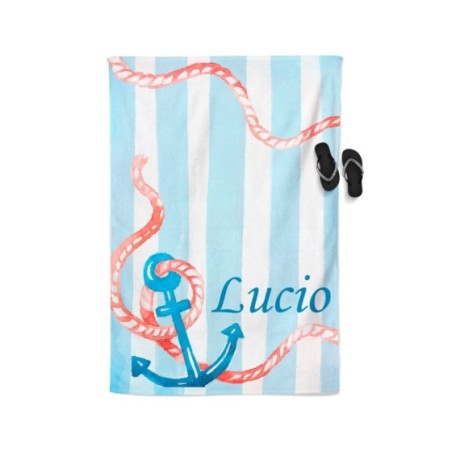Telo mare ancora watercolor personalizzato con nome