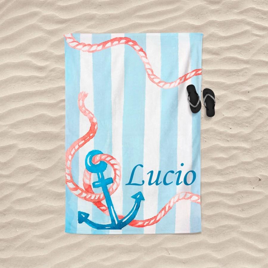 Telo mare ancora watercolor personalizzato con nome Summer