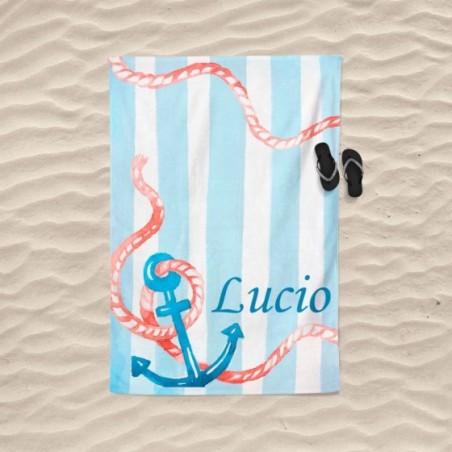 Telo mare ancora watercolor personalizzato con nome Summer