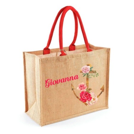 Borsa mare in juta ancora personalizzata con nome