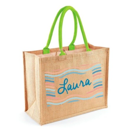 Borsa mare in juta onde personalizzata con nome