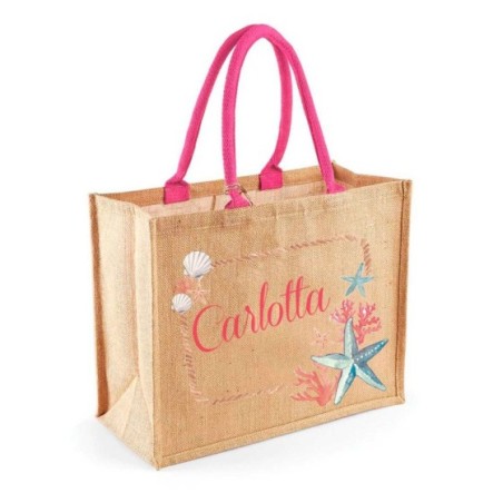 Borsa mare in juta corallo personalizzata con nome