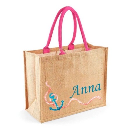 Borsa mare in juta ancora watercolor personalizzata con nome