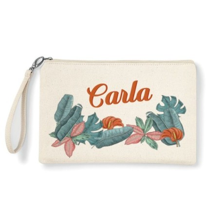 Pochette fiori e foglie personalizzata con nome