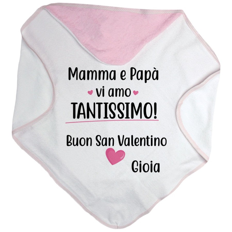 Accappatoio neonato personalizzato con nome mamma e papà vi amo tantissimo buon san valentino Love