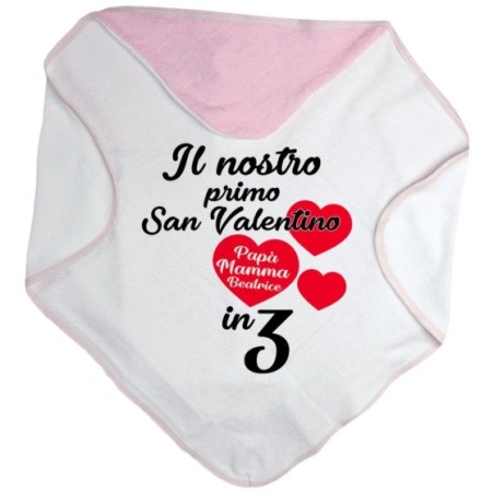 Accappatoio neonato personalizzato con nomi il mio primo san valentino in 3 Love