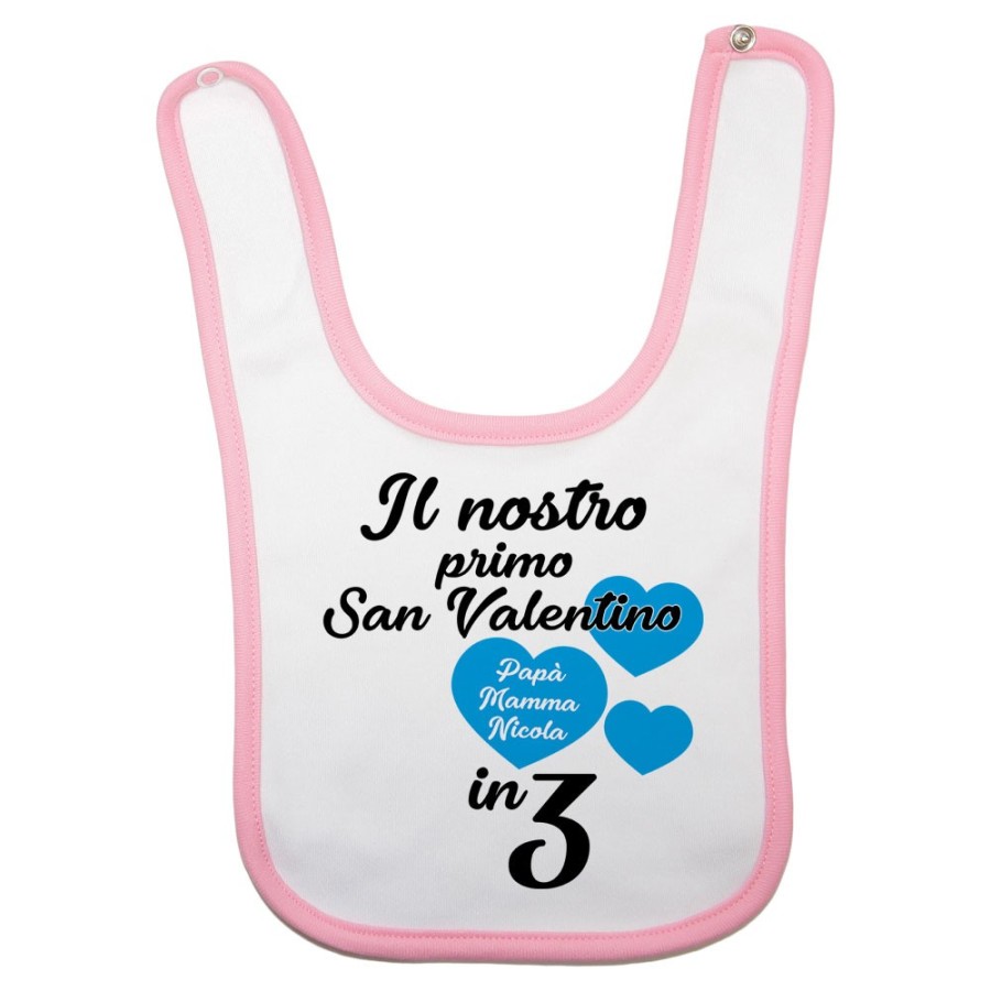 Bavaglino neonato personalizzato con nomi il mio primo san valentino in 3 Love