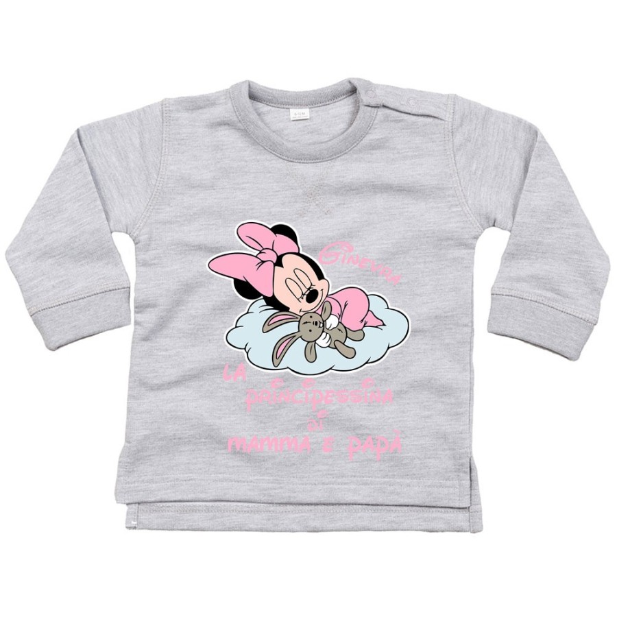Felpa neonata personalizzata con nome baby minnie principessina di mamma e papà Cartoon