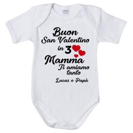 Body neonato personalizzato con nomi buon san valentino in 3 mamma ti amiamo tantissimo Love